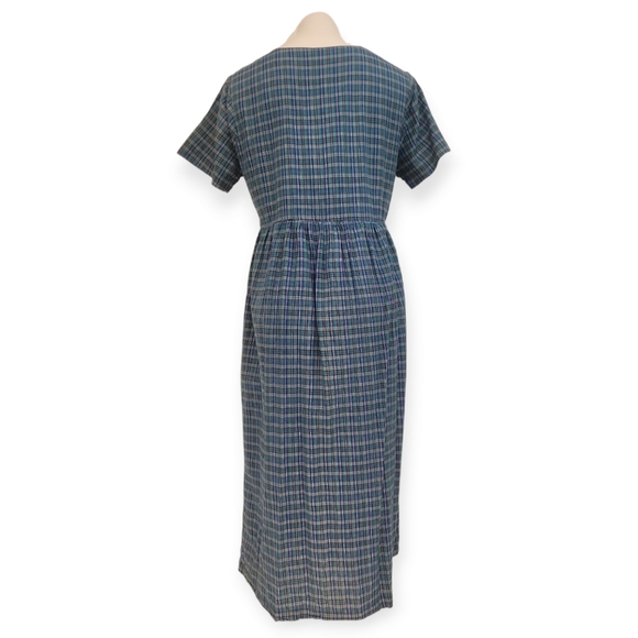 Vintage Modest Checkered Cotton Midi Dress - Picture 2 of 7